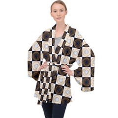 Illustration Checkered Pattern Decoration Long Sleeve Velvet Kimono  by Sapixe