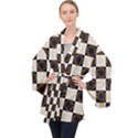 Illustration Checkered Pattern Decoration Long Sleeve Velvet Kimono  View1