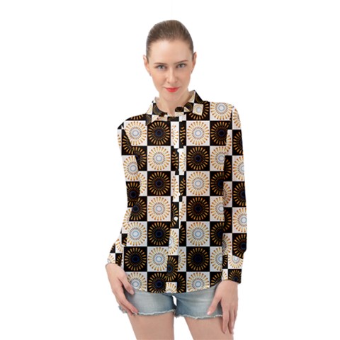 Illustration Checkered Pattern Decoration Long Sleeve Chiffon Shirt by Sapixe