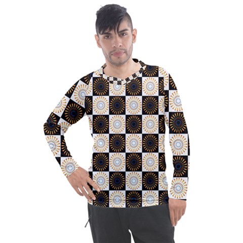 Illustration Checkered Pattern Decoration Men s Pique Long Sleeve Tee by Sapixe