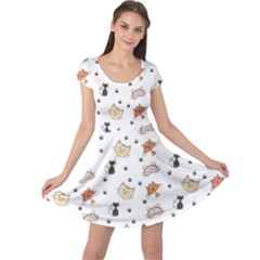 Cat Kitten Design Pattern Cap Sleeve Dress by Sapixe