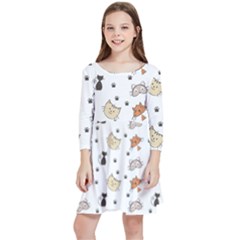 Cat Kitten Design Pattern Kids  Quarter Sleeve Skater Dress by Sapixe