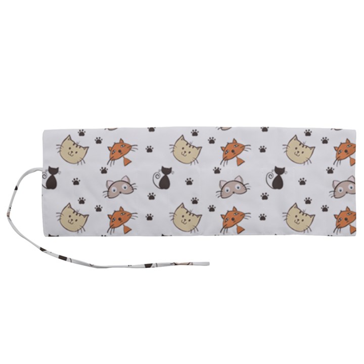 Cat Kitten Design pattern Roll Up Canvas Pencil Holder (M)