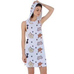 Cat Kitten Design Pattern Racer Back Hoodie Dress by Sapixe