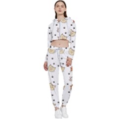 Cat Kitten Design Pattern Cropped Zip Up Lounge Set by Sapixe