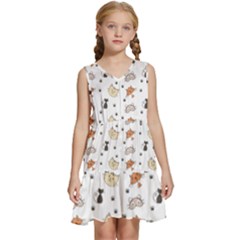 Cat Kitten Design Pattern Kids  Sleeveless Tiered Mini Dress