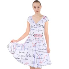 Math Formula Pattern Cap Sleeve Front Wrap Midi Dress by Sapixe