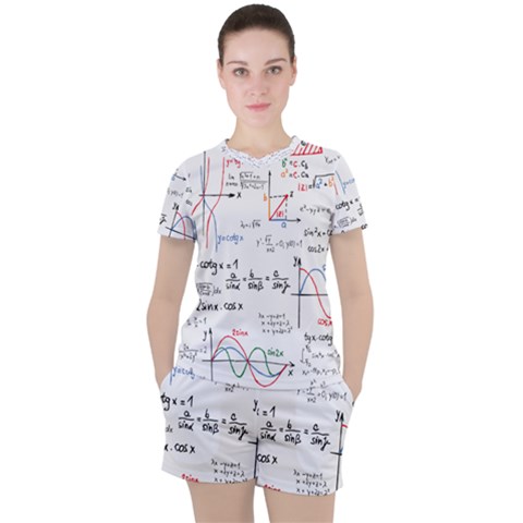 Math Formula Pattern Women s Tee And Shorts Set by Sapixe