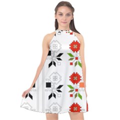 Vectors Bulgarian Folk Art Folk Art Halter Neckline Chiffon Dress  by Sapixe