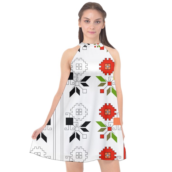 Vectors Bulgarian Folk Art Folk Art Halter Neckline Chiffon Dress 