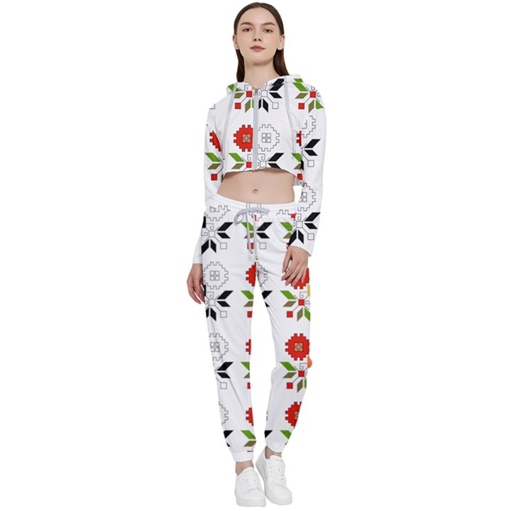 Vectors Bulgarian Folk Art Folk Art Cropped Zip Up Lounge Set