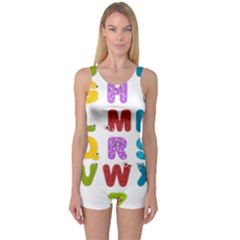 Vectors Alphabet Eyes Letters Funny One Piece Boyleg Swimsuit by Sapixe