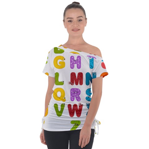 Vectors Alphabet Eyes Letters Funny Off Shoulder Tie-up Tee by Sapixe