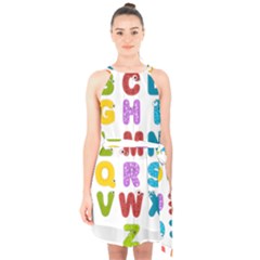 Vectors Alphabet Eyes Letters Funny Halter Collar Waist Tie Chiffon Dress by Sapixe