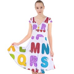 Vectors Alphabet Eyes Letters Funny Cap Sleeve Front Wrap Midi Dress by Sapixe