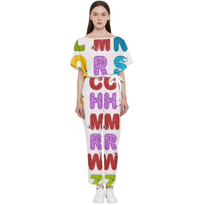 Vectors Alphabet Eyes Letters Funny Batwing Lightweight Chiffon Jumpsuit