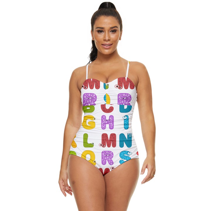 Vectors Alphabet Eyes Letters Funny Retro Full Coverage Swimsuit