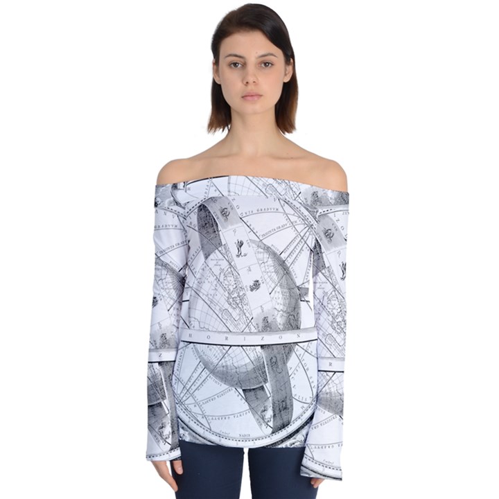 Constellations Celestial Moon Earth Off Shoulder Long Sleeve Top