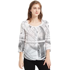 Constellations Celestial Moon Earth Chiffon Quarter Sleeve Blouse by Sapixe