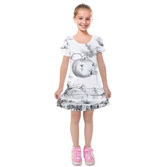 Vectors Fantasy Fairy Tale Sketch Kids  Short Sleeve Velvet Dress by Sapixe