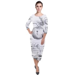 Vectors Fantasy Fairy Tale Sketch Quarter Sleeve Midi Velour Bodycon Dress by Sapixe