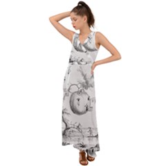 Vectors Fantasy Fairy Tale Sketch V-neck Chiffon Maxi Dress by Sapixe