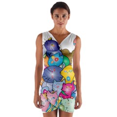 Cats Cartoon Cats Colorfulcats Wrap Front Bodycon Dress by Sapixe