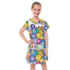 Cats Cartoon Cats Colorfulcats Kids  Drop Waist Dress by Sapixe