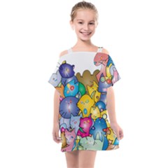 Cats Cartoon Cats Colorfulcats Kids  One Piece Chiffon Dress by Sapixe