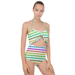 Ribbons Sequins Embellishment Scallop Top Cut Out Swimsuit by Sapixe