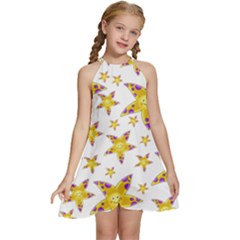 Isolated Transparent Starfish Kids  Halter Collar Waist Tie Chiffon Dress