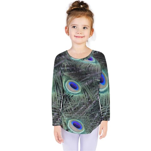 Plumage Peacock Feather Colorful Kids  Long Sleeve Tee by Sapixe