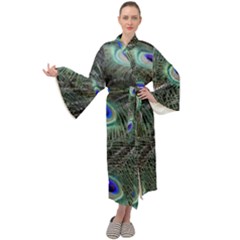 Plumage Peacock Feather Colorful Maxi Velour Kimono by Sapixe