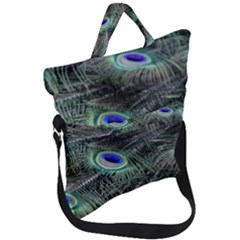 Plumage Peacock Feather Colorful Fold Over Handle Tote Bag by Sapixe