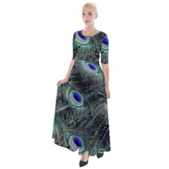 Plumage Peacock Feather Colorful Half Sleeves Maxi Dress by Sapixe