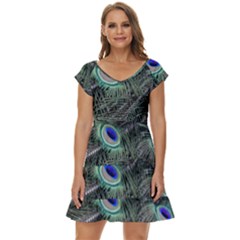 Plumage Peacock Feather Colorful Short Sleeve Tiered Mini Dress by Sapixe