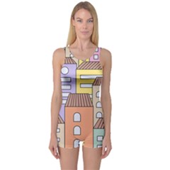 Houses City Architecture Building One Piece Boyleg Swimsuit by Sapixe