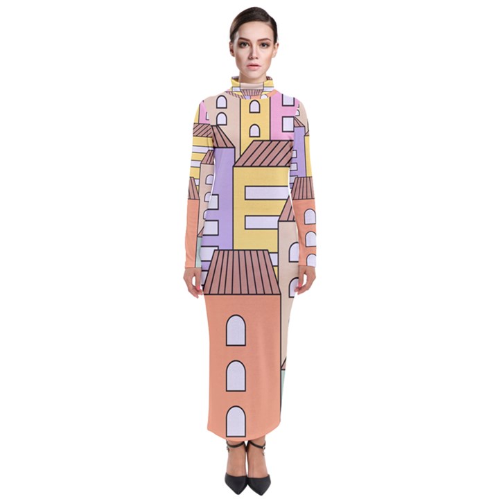 Houses City Architecture Building Turtleneck Maxi Dress