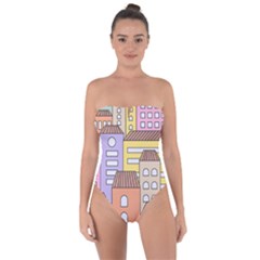 Houses City Architecture Building Tie Back One Piece Swimsuit by Sapixe