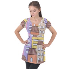 Houses City Architecture Building Puff Sleeve Tunic Top by Sapixe