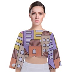 Houses City Architecture Building Tie Back Butterfly Sleeve Chiffon Top by Sapixe