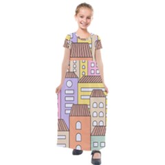 Houses City Architecture Building Kids  Short Sleeve Maxi Dress by Sapixe