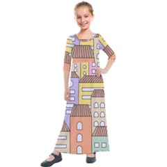 Houses City Architecture Building Kids  Quarter Sleeve Maxi Dress by Sapixe