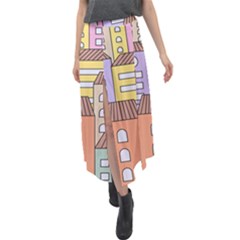 Houses City Architecture Building Velour Split Maxi Skirt by Sapixe