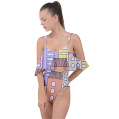 Houses City Architecture Building Drape Piece Swimsuit by Sapixe