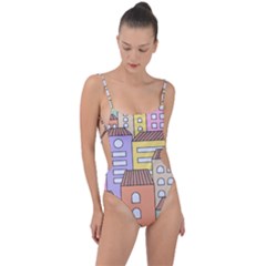 Houses City Architecture Building Tie Strap One Piece Swimsuit by Sapixe