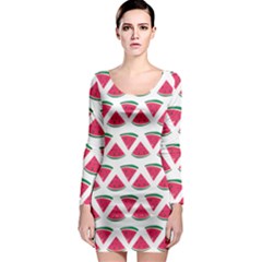 Illustration Watermelon Fruit-food Melon Long Sleeve Bodycon Dress by Sapixe