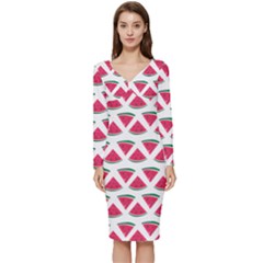 Illustration Watermelon Fruit-food Melon Long Sleeve V-neck Bodycon Dress  by Sapixe