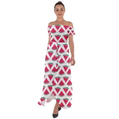 Illustration Watermelon Fruit Food Melon Off Shoulder Open Front Chiffon Dress by Sapixe