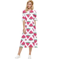 Illustration Watermelon Fruit Food Melon Bow Sleeve Chiffon Midi Dress by Sapixe